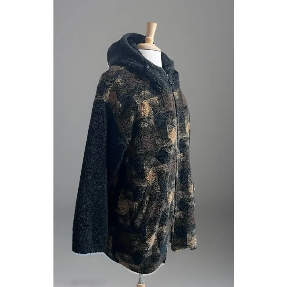 IZZI Outerwear Vintage 90s Geo Sherpa Zip Jacket Womens M Boho Grunge Gorpcore